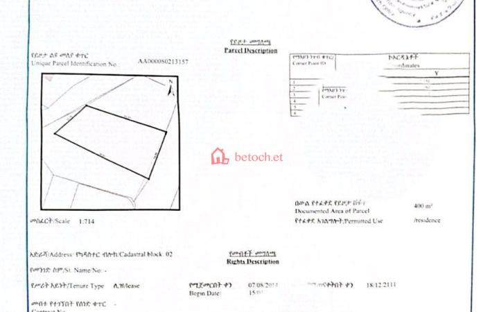Jomo Lidetawoch Association 200+200=400 m2 land Plot